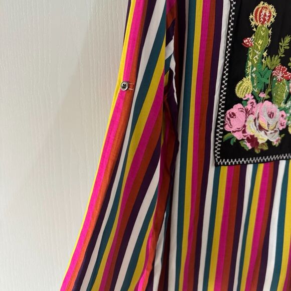 Andree By Unit Multicolor Stripes Embroidered Soft Flowy Cactus Floral Plus 1X - Picture 8 of 9